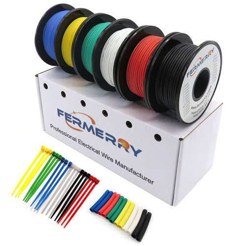 Fermerry Silikon Schaltdraht 22 AWG – 6 Farben je 30m Flexkabel. Mehrfarbige Spulen für flexible Elektronik-Verdrahtung.