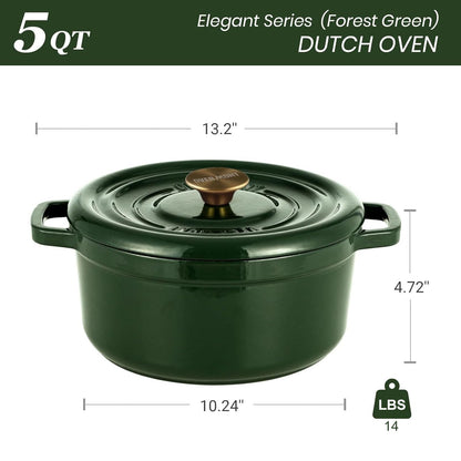 Overmont Bräter Dutch Oven Gusseisen Emailliert 26cm - Dunkelgrün