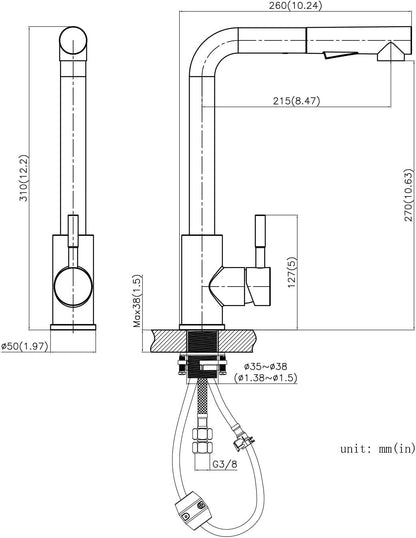 CECIPA X203B Küchenarmatur - Hochdruck Ausziehbar Schwarz