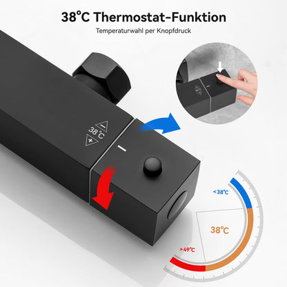 Auralum Thermostat Duschsystem - Schwarz 30cm Regendusche