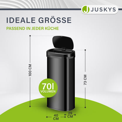 Juskys Bewegungssensor Mülleimer Eckig Schwarz 70L