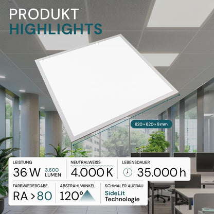 ENOVALITE LED Panel 62x62cm Deckenleuchte – 36W 4000K