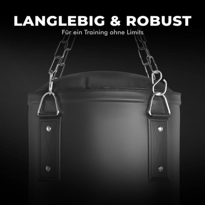 FIGHTR Boxsack ungefüllt mit 4-Punkt-Stahlkette, Schwarz/Weiss