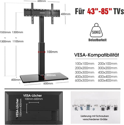 AOKCOS TV Bodenständer Universal für 43-85 Zoll TVs – Schwarz