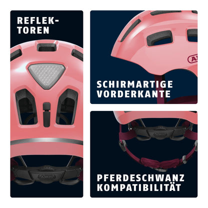 ABUS Youn-I 2.0 Fahrradhelm mit LED-Rücklicht, Koralle, Grösse M