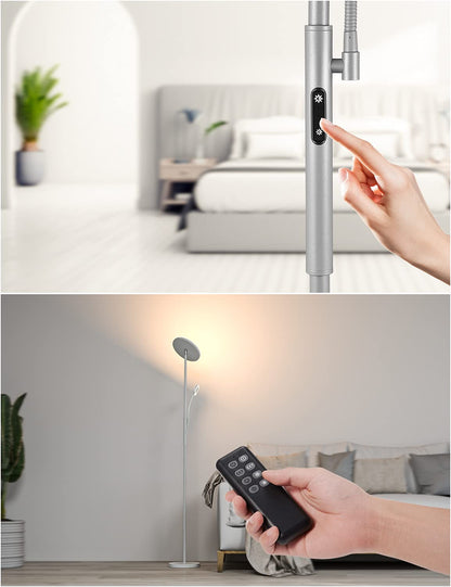 Modlicht LED Stehleuchte Grau Dimmbar – 35W Leselampe Wohnzimmer