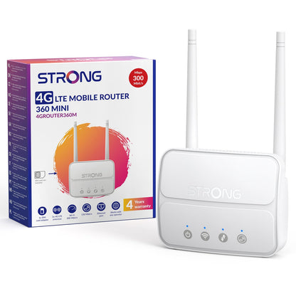 STRONG 4GROUTER360M 4G LTE WLAN Router N300 mit SIM-Karten-Slot, weiss, mit abnehmbaren 4G-Antennen