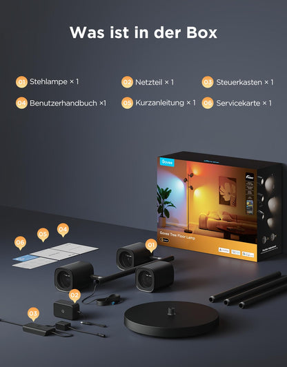 Govee 3-Flammen LED Stehleuchte RGBWW Fokus-Verstellbar Schwarz