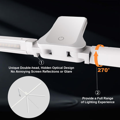 EYOCEAN Doppelkopf Schreibtischlampe Klemmbar - Mattweiss