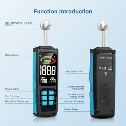 DURFICST Feuchtemesser – 3 Zoll HD Farbdisplay, 20-40 mm Analyse