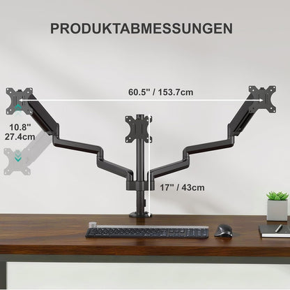 WALI Monitorhalterung 3 Monitore, Tischhalterung bis 32 Zoll, schwarz