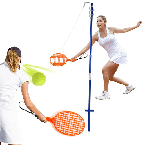COSTWAY Tetherball Set, höhenverstellbar, mit Ball und 2 Schlägern – Stahlpfosten und elastische Schnur