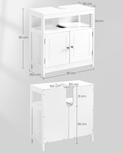 VASAGLE Waschbeckenunterschrank BBC301W01, Badezimmerschrank weiss