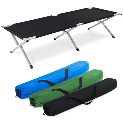 GOODS+GADGETS Faltbares Feldbett Aluminium, Campingbett Schwarz, Alu-Gestell und schwarze Liegefläche