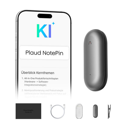 Plaud NotePin KI-Sprachrekorder, 64 GB, 112 Sprachen, Kosmisches Grau, tragbar mit Magnetpin und Clip