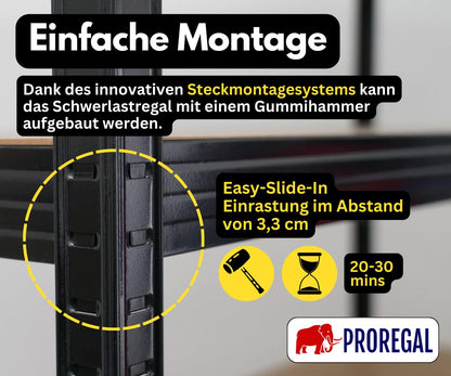 PROREGAL Taurus Schwerlast Steckregal – 875kg, 180x90x60cm, Schwarz