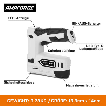 Ampforce Akku Tacker 2-in-1 ACSG-4, Heftgerät und Nagelgerät 4V