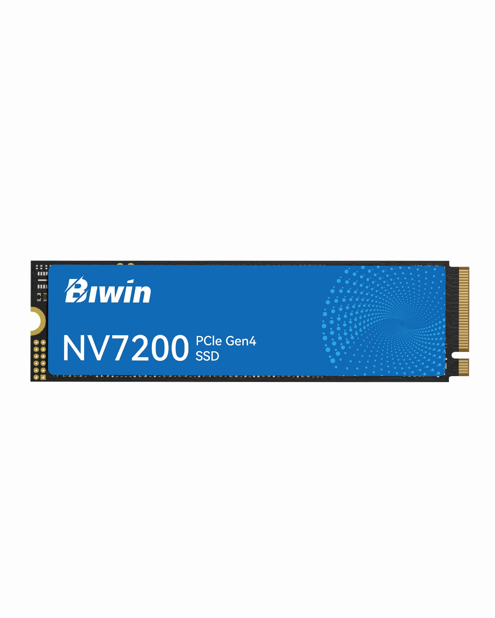BIWIN NV7200 M.2 SSD - 2TB NVMe 2.0 PCIe Gen4x4. Längliche schwarze Platine zur Hochgeschwindigkeitsdatenspeicherung.