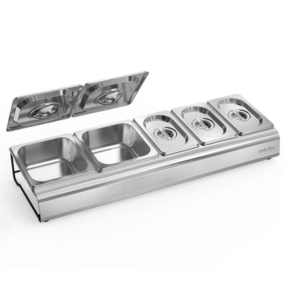 Onlyfire Edelstahl Pizza Zutatenbehälter mit Deckel für Gastro & Küche. Rechteckiger Edelstahlbehälter mit Deckel. Lagert Pizzazutaten.