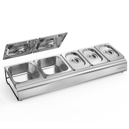 Onlyfire Edelstahl Pizza Zutatenbehälter mit Deckel für Gastro & Küche. Rechteckiger Edelstahlbehälter mit Deckel. Lagert Pizzazutaten.