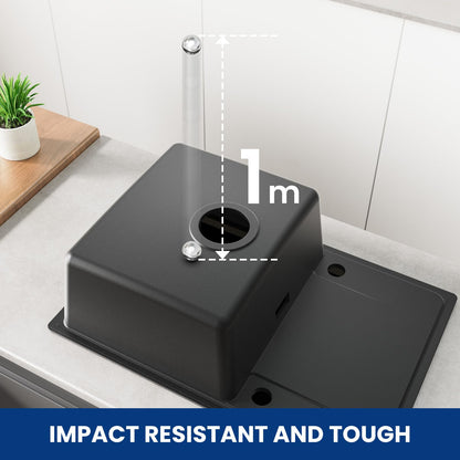 CECIPA Granit Küchenspüle Schwarz – 65x45 cm Einbauspüle