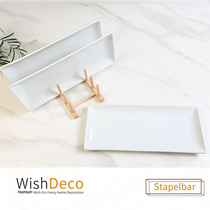 WishDeco Servierplatte 3er Set Porzellan, rechteckig, weiss, 35x15 cm