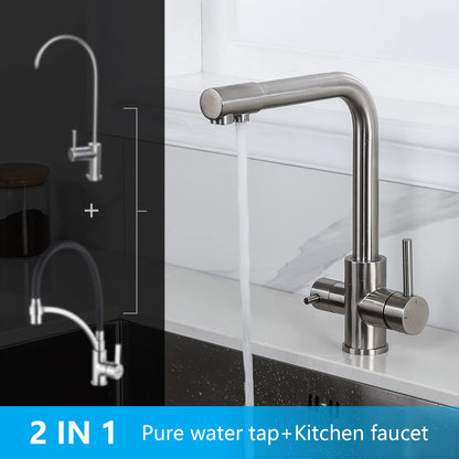 SwissAqua 3-Wege Küchenarmatur Trinkwasser Edelstahl Gebürstet