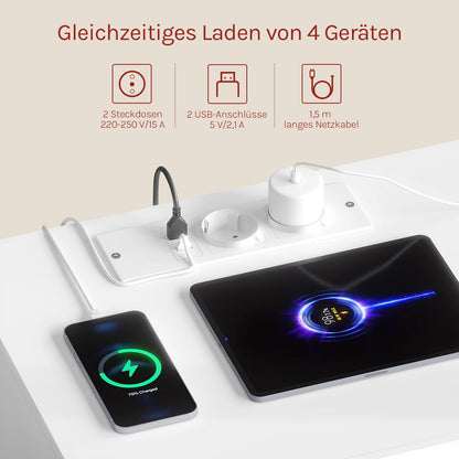 WOLTU Nachttisch 2er Set LED mit Steckdose - weiss NTS23ws-2
