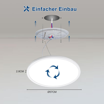 ONDTA Ultra Dünne LED Deckenleuchte Dimmbar – Ø57 cm Weiss Rund