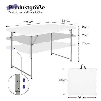 Byliable Klapptisch 120 cm tragbar höhenverstellbar – Weiss