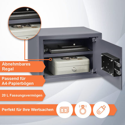 Brihard Familien Safe Tresor – 25x35x25 cm Doppelbartschloss