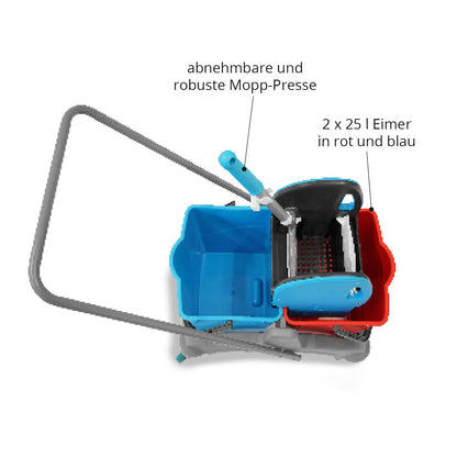 Hypafol Reinigungswagen - 2x25l Eimer mit Presse Extra Korb