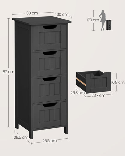 VASAGLE Badezimmerschrank 4 Schubladen – Tintenschwarz LHC040B01