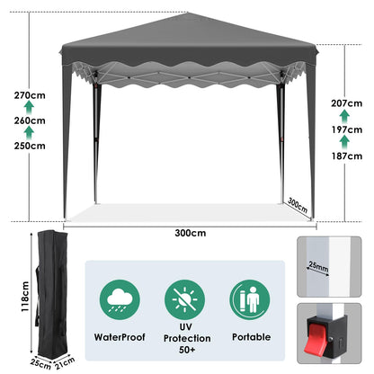 OutdoorPro Faltpavillon 3x3m – UV50+ Grau mit Seitenteilen