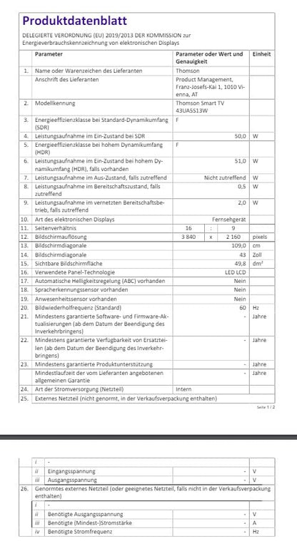 Thomson 43UA5S13W 4K Ultra HD Android Smart TV - Weiss 43 Zoll
