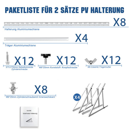 GLIESE Solarmodul-Halterung 114 cm, verstellbar 0°–90°, 2 Sets
