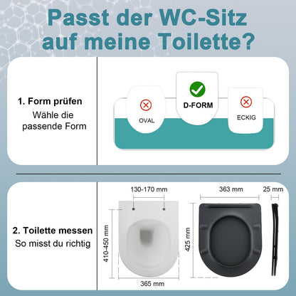 MEEJEE WC Sitz D Form Absenkautomatik Duroplast - Grau