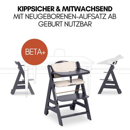 hauck Beta+ Newborn Set Babyhochstuhl ab Geburt - Dark Grey