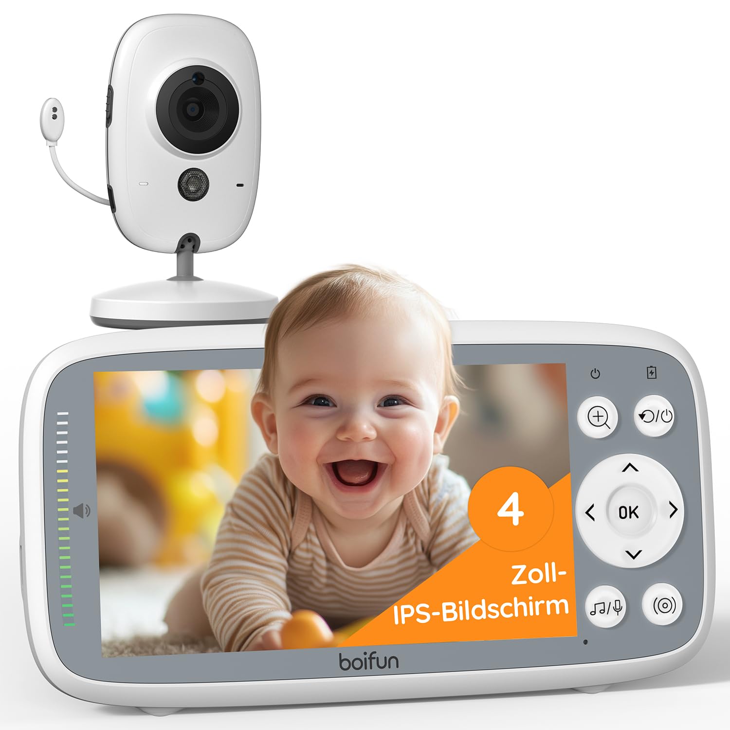 BOIFUN Babyphone mit Kamera VB616, 4 Zoll 720P Monitor, Nachtsicht – Elterneinheit mit Display und Kameraeinheit