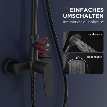 Rainsworth Duschsystem Komplettset – Regendusche Schwarz 25cm