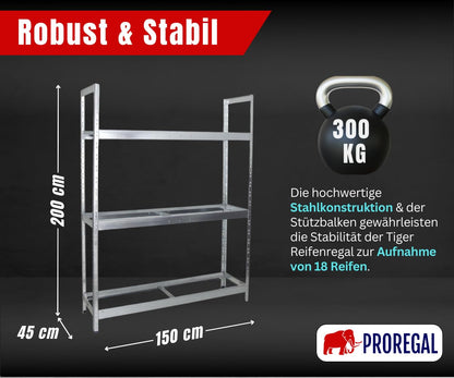 PROREGAL Tiger XL Reifenregal – HxBxT 200x150x45 cm Verzinkt