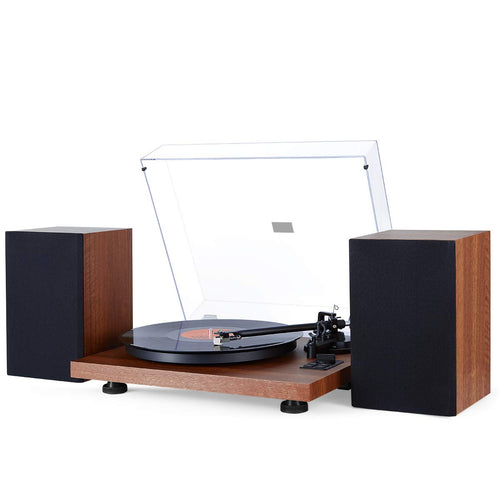 1 by ONE HiFi Bluetooth Plattenspieler – Inkl. 2 Lautsprecher. Schwarzer Plattenspieler mit zwei Lautsprechern zum Abspielen von Vinyl und Bluetooth-Audio.