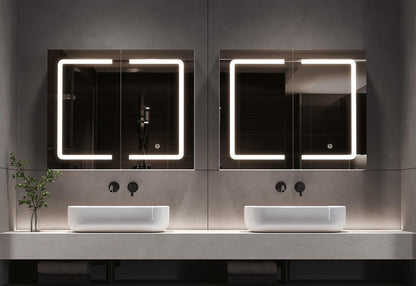DICTAC Spiegelschrank mit LED-Beleuchtung und Steckdose, 70 cm, Weiss