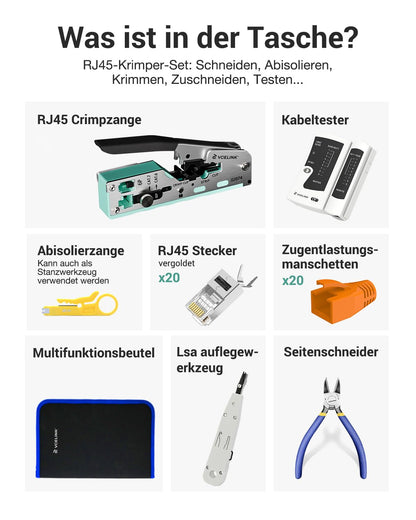 VCELINK Netzwerk Werkzeug Set mit RJ45 Crimpzange und Kabeltester