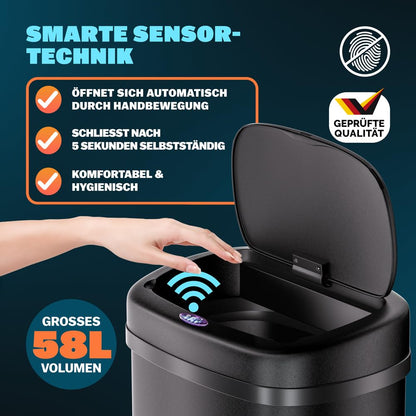 Monzana Sensor Mülleimer Küche 58L Automatik Schwarz