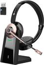 Earbay Bluetooth Headset mit Mikrofon und Rauschunterdrückung, Ohrmuscheln aus Proteinleder, Ladestation
