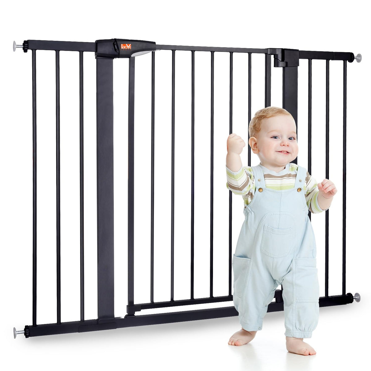 LAOYE Treppenschutzgitter ohne Bohren, 92 cm hoch, 75-124 cm, schwarz – Stahlgitter mit Auto-Close