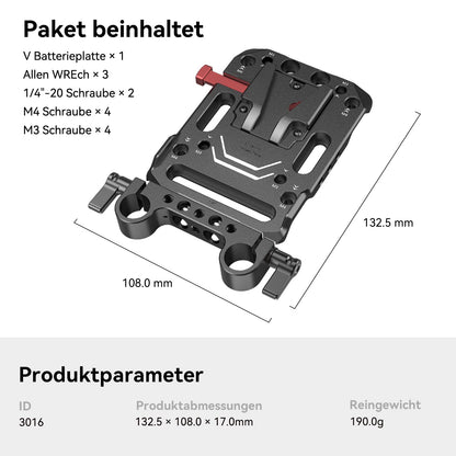 SMALLRIG V Mount Batterieplatte 3016 mit Dual 15mm Rod Clamp