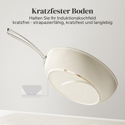Redchef Bratpfanne 28cm Keramik Antihaft mit Deckel – Beige