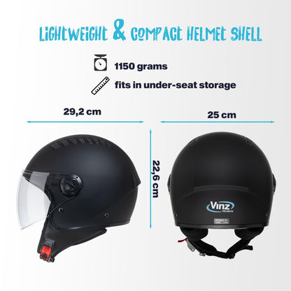 VINZ Como Jethelm mit Visier ECE 22.06 Motorradhelm matt schwarz